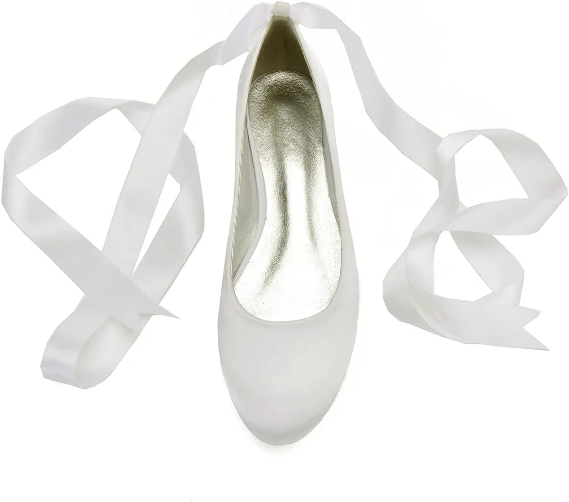 Ballerina Flats Shoes for Women Summer Bride Lace Tie Up Formal Wedding Party Dress Shoes