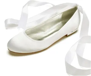 Ballerina Flats Shoes for Women Summer Bride Lace Tie Up Formal Wedding Party Dress Shoes