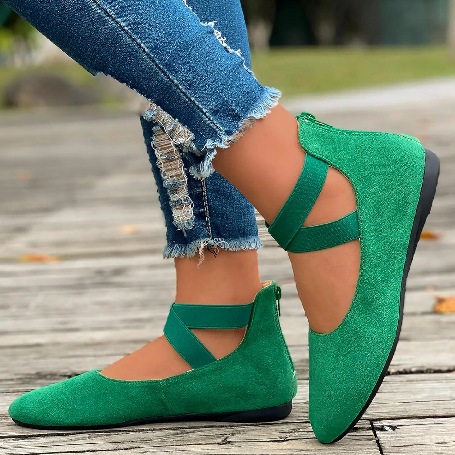 Ballet Flats Shoes for Women with Strap Comfortable Criss-Cross Elastic Ankle Straps Flats Shoes Round Toe Slip on Dress Flat Shoes