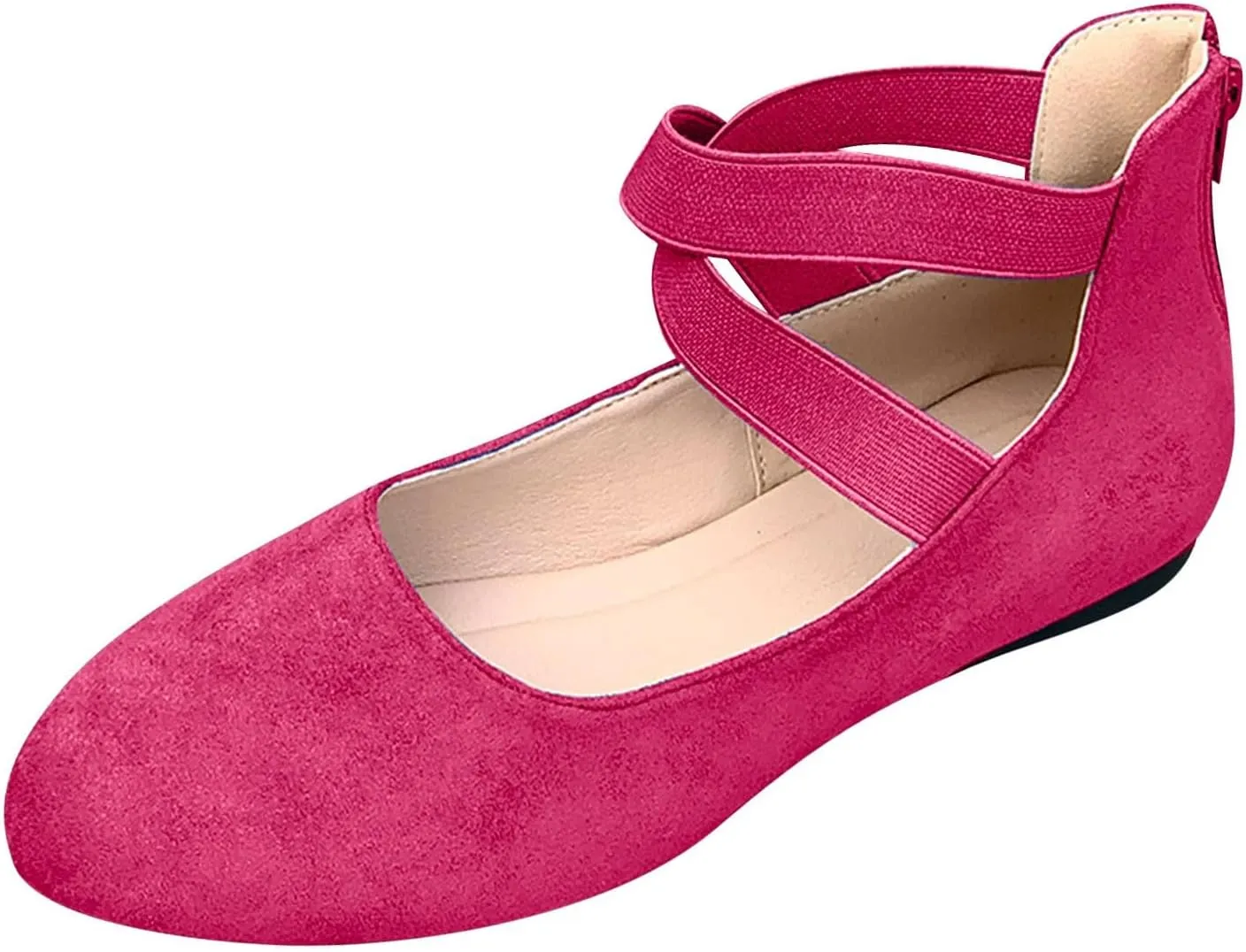 Ballet Flats Shoes for Women with Strap Comfortable Criss-Cross Elastic Ankle Straps Flats Shoes Round Toe Slip on Dress Flat Shoes