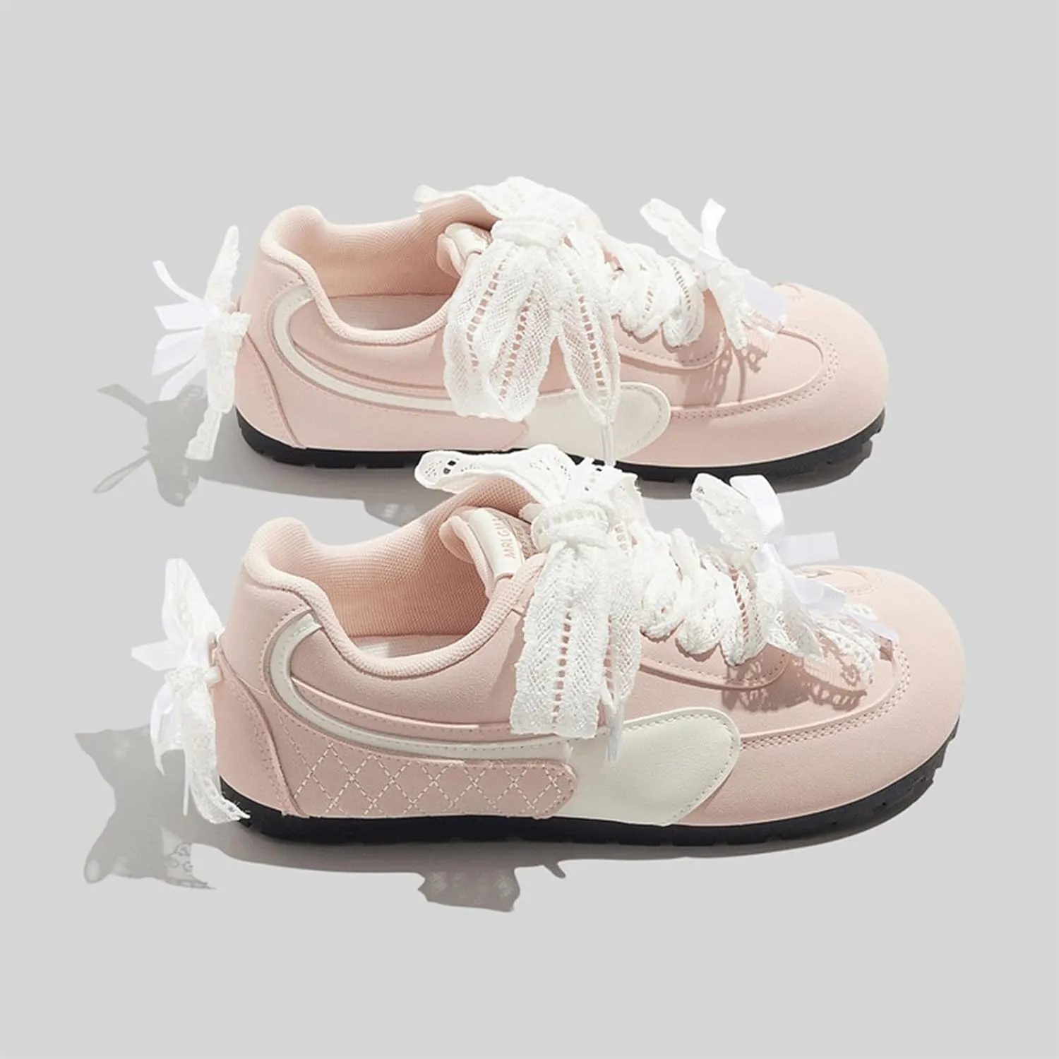 Ballet Sneakers for Woman Leather Satin Lace Up Round Toe Ballerina Flats Trendy Fancy Cute Sweet Kawaii Ballet Shoes with Bow Back 2025 Spring Summer Birthday Daily Dressy
