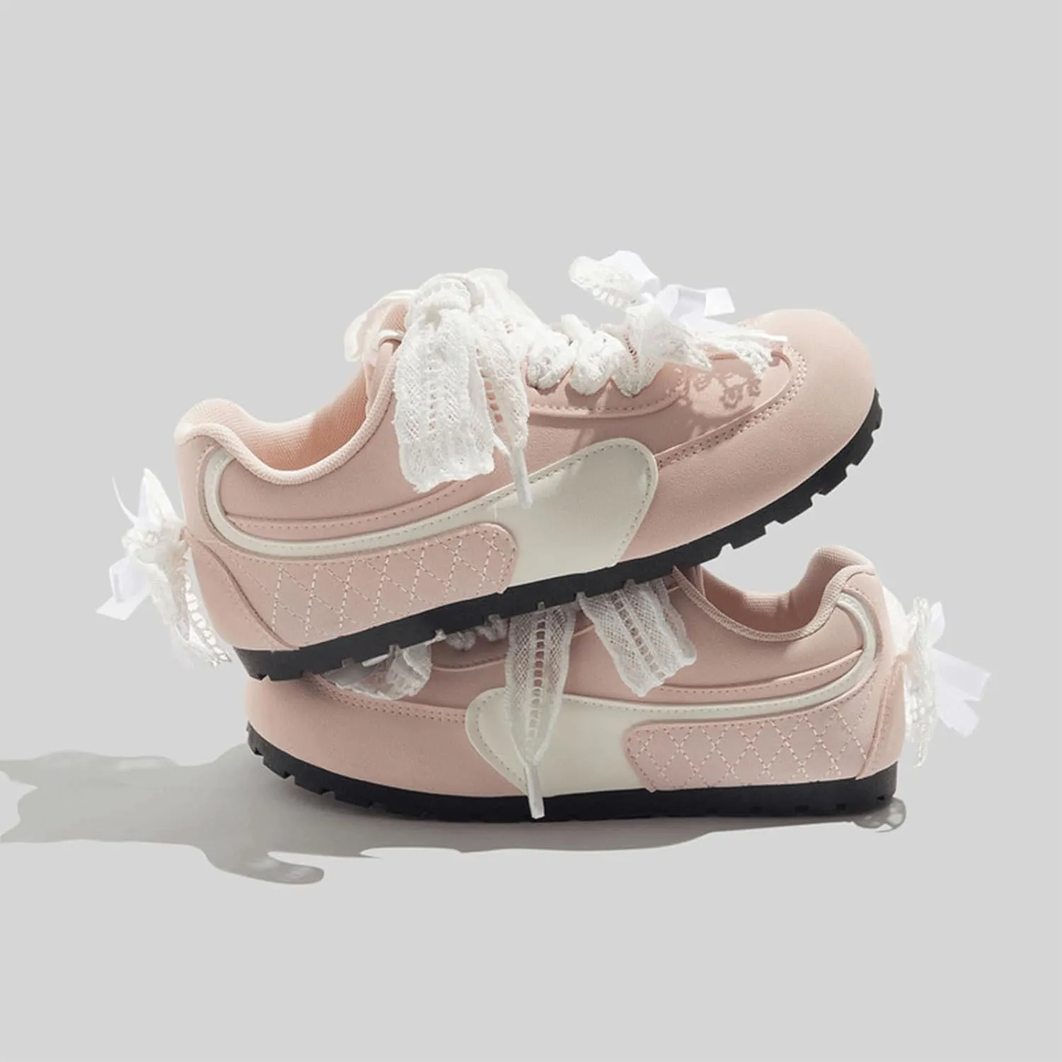 Ballet Sneakers for Woman Leather Satin Lace Up Round Toe Ballerina Flats Trendy Fancy Cute Sweet Kawaii Ballet Shoes with Bow Back 2025 Spring Summer Birthday Daily Dressy