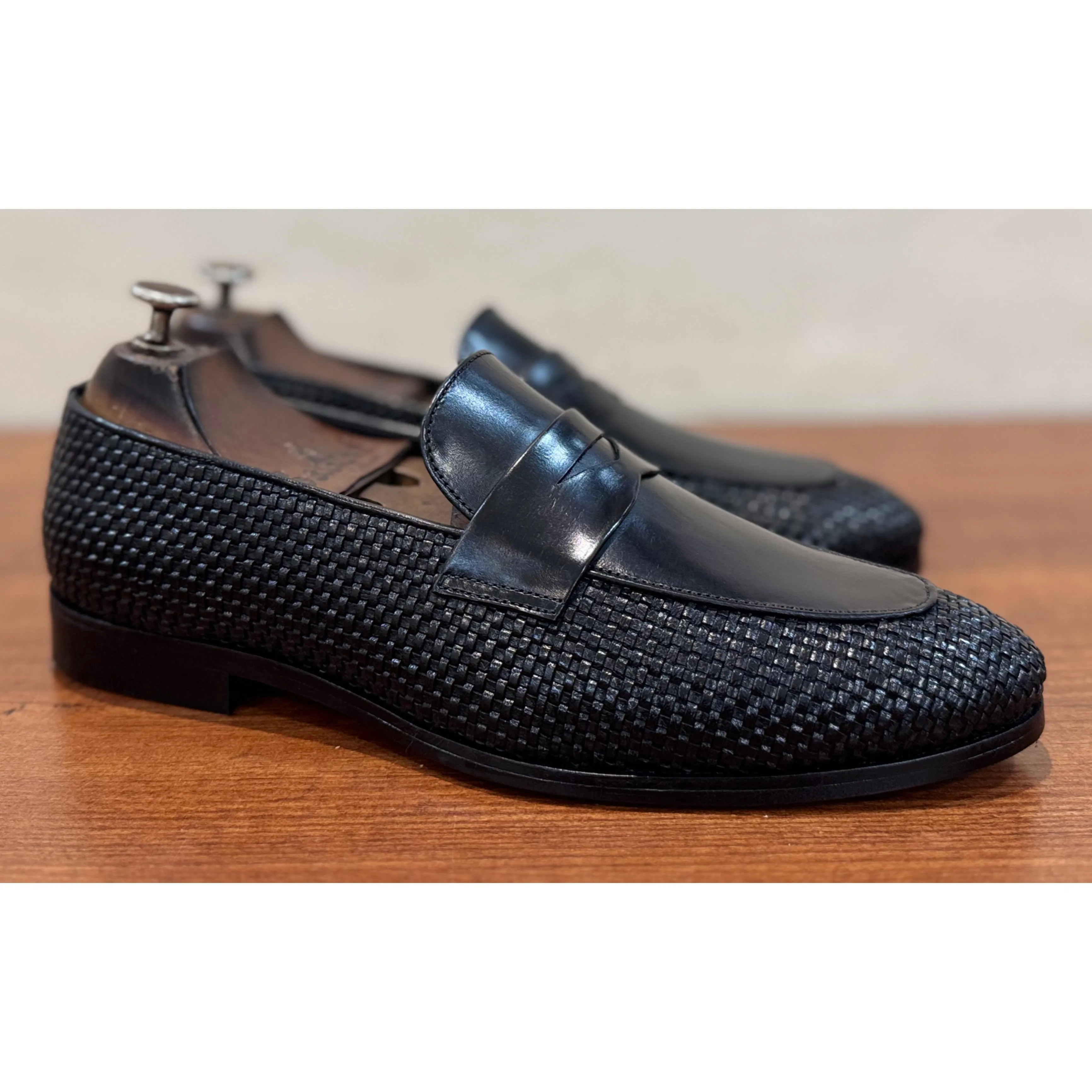 Black Penny Loafers Weave