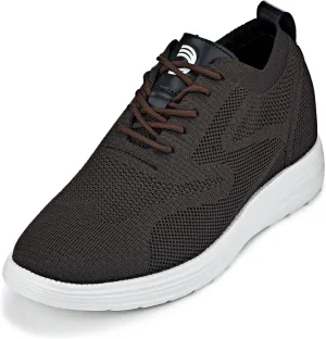 CALTO Men's Invisible Height Increasing Elevator Shoes - Coffee Brown Ultra Light-Weight Lace-up Knitted Sporty Walker - 2.8 Inches Taller - X2635 - Size 10 D(M) US