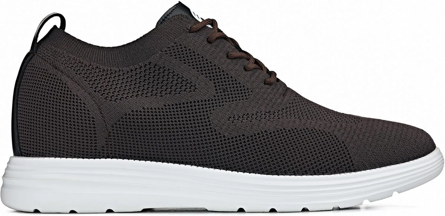 CALTO Men's Invisible Height Increasing Elevator Shoes - Coffee Brown Ultra Light-Weight Lace-up Knitted Sporty Walker - 2.8 Inches Taller - X2635 - Size 10 D(M) US