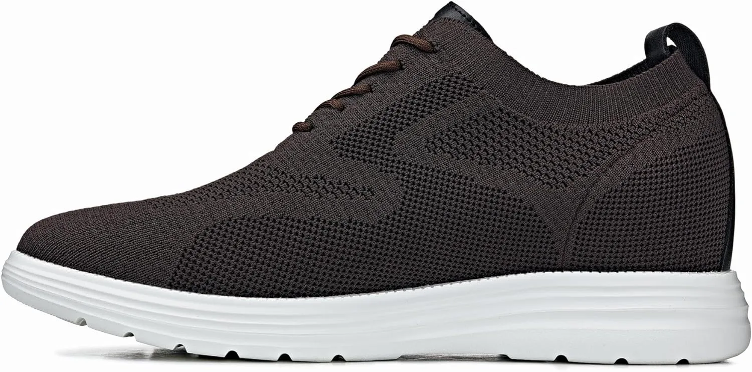 CALTO Men's Invisible Height Increasing Elevator Shoes - Coffee Brown Ultra Light-Weight Lace-up Knitted Sporty Walker - 2.8 Inches Taller - X2635 - Size 10 D(M) US