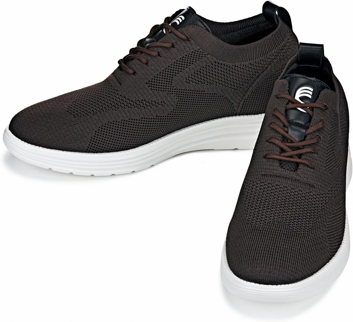 CALTO Men's Invisible Height Increasing Elevator Shoes - Coffee Brown Ultra Light-Weight Lace-up Knitted Sporty Walker - 2.8 Inches Taller - X2635 - Size 10 D(M) US