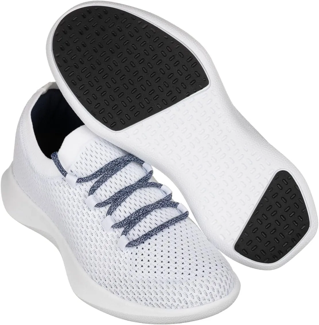 CALTO Men's Invisible Height Increasing Elevator Shoes - White/Blue Ultra Lightweight Sporty Sneakers - 2.4 Inches Taller - Q083 - Size 9 D(M) US