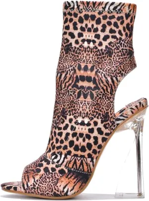Cape Robbin Women's Clear Block Heel Ankle Booties - Faux Suede Round Peep Toe with Zipper Detail (Cally)