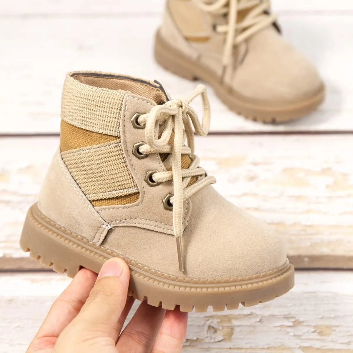 Casazoe Boys Girls Leather Hiking Snow Boots Little Kid Shoes With Side Zipper Toddler Combat Booties Lace Up Slip On Ankle Flats Classic Casual Walking Work Boot(Toddler)
