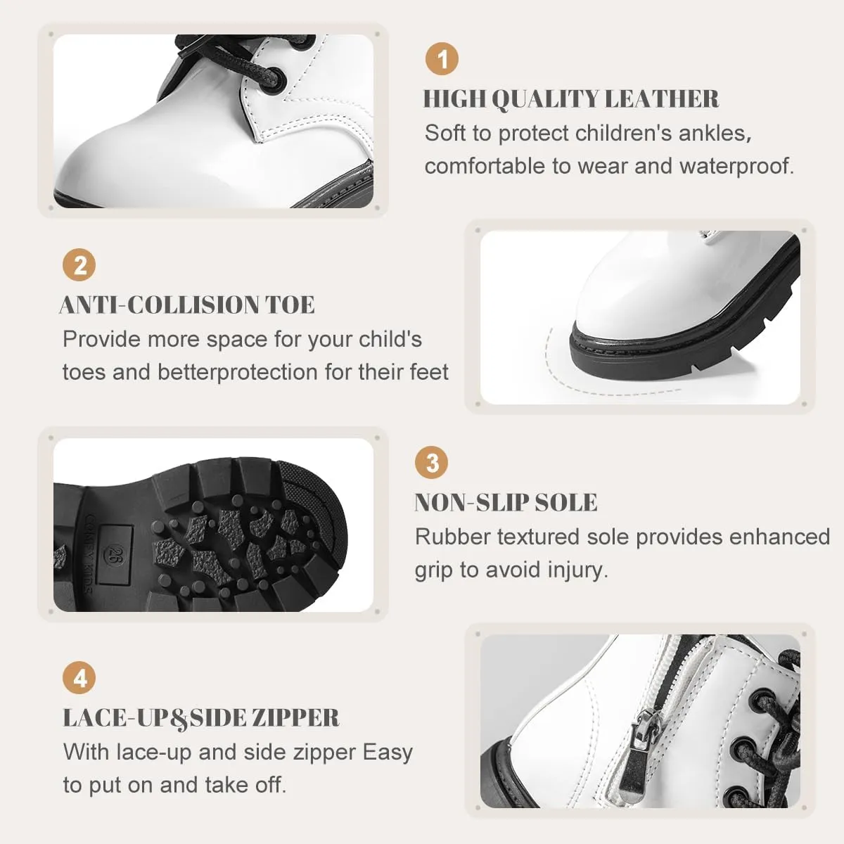 Casazoe Boys Girls Leather Hiking Snow Boots Little Kid Shoes With Side Zipper Toddler Combat Booties Lace Up Slip On Ankle Flats Classic Casual Walking Work Boot(Toddler)