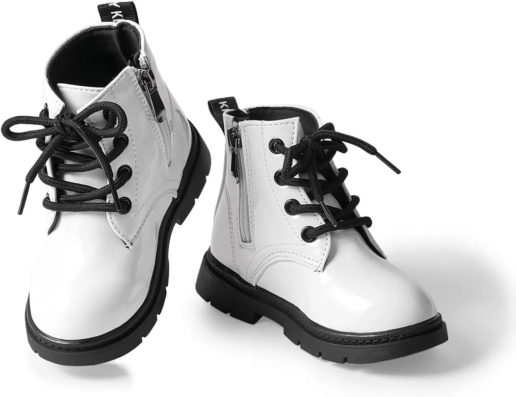 Casazoe Boys Girls Leather Hiking Snow Boots Little Kid Shoes With Side Zipper Toddler Combat Booties Lace Up Slip On Ankle Flats Classic Casual Walking Work Boot(Toddler)