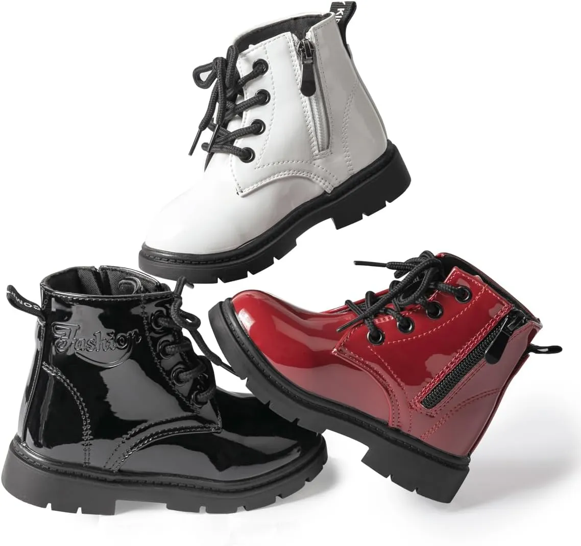 Casazoe Boys Girls Leather Hiking Snow Boots Little Kid Shoes With Side Zipper Toddler Combat Booties Lace Up Slip On Ankle Flats Classic Casual Walking Work Boot(Toddler)