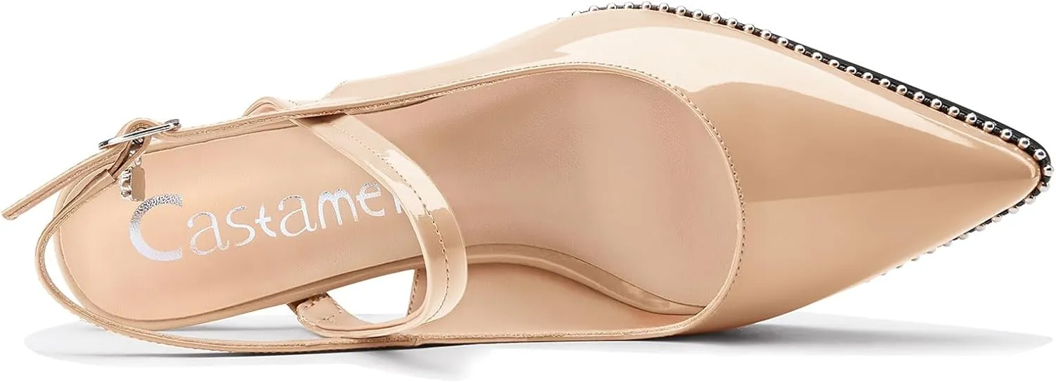Castamere Mid Kitten Heels for Women Ankle Strap Slingback Beaded Pumps Close Pointed Toe Adjustable Buckle Dress Heeled Sandals 2.6 Inches Heels