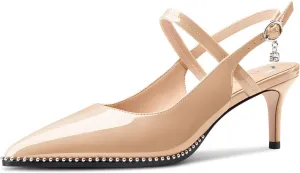 Castamere Mid Kitten Heels for Women Ankle Strap Slingback Beaded Pumps Close Pointed Toe Adjustable Buckle Dress Heeled Sandals 2.6 Inches Heels