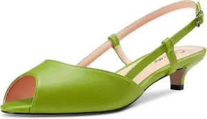 Castamere Women Low Kitten Heel Peep Open Toe Slip-on Slingback Sandals Casual Dress 1.2 Inches Heels