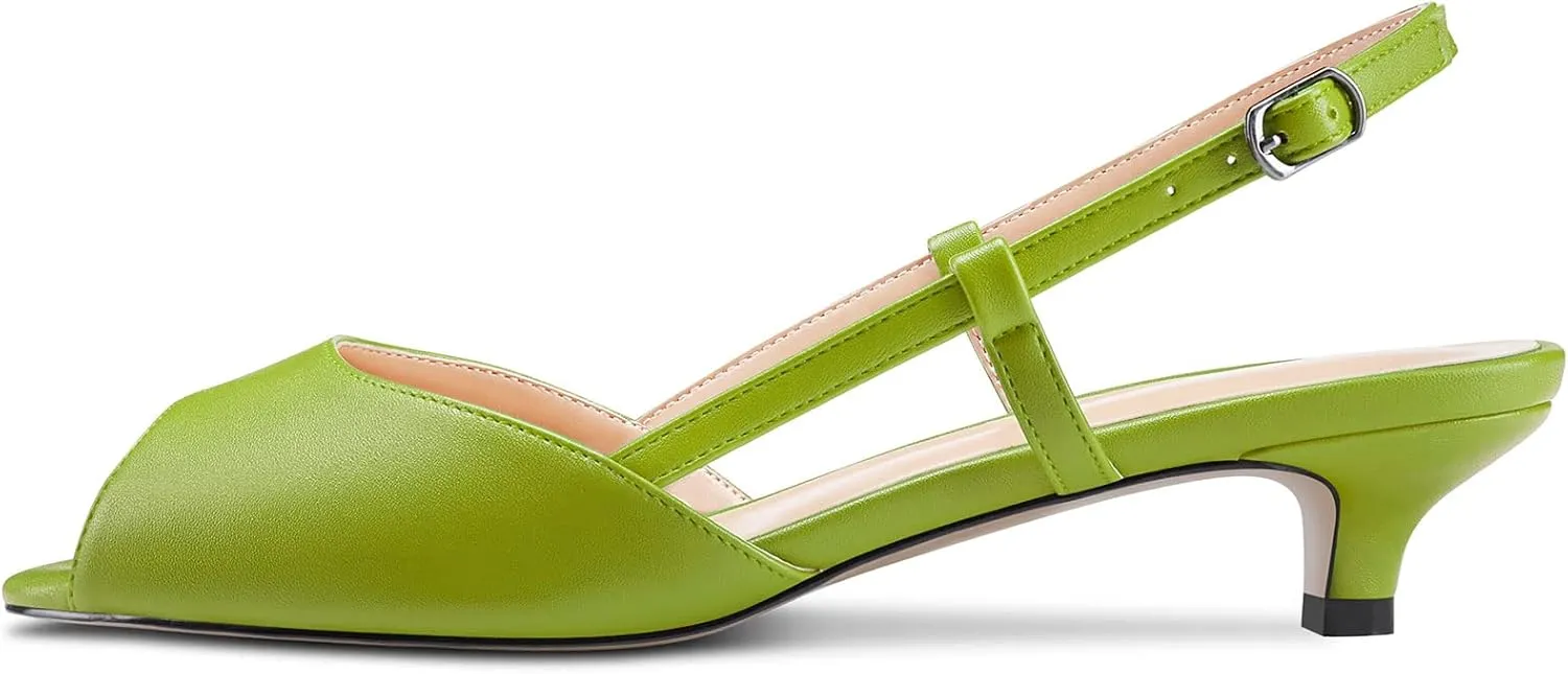 Castamere Women Low Kitten Heel Peep Open Toe Slip-on Slingback Sandals Casual Dress 1.2 Inches Heels