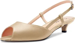 Castamere Women Low Kitten Heel Peep Open Toe Slip-on Slingback Sandals Casual Dress 1.2 Inches Heels