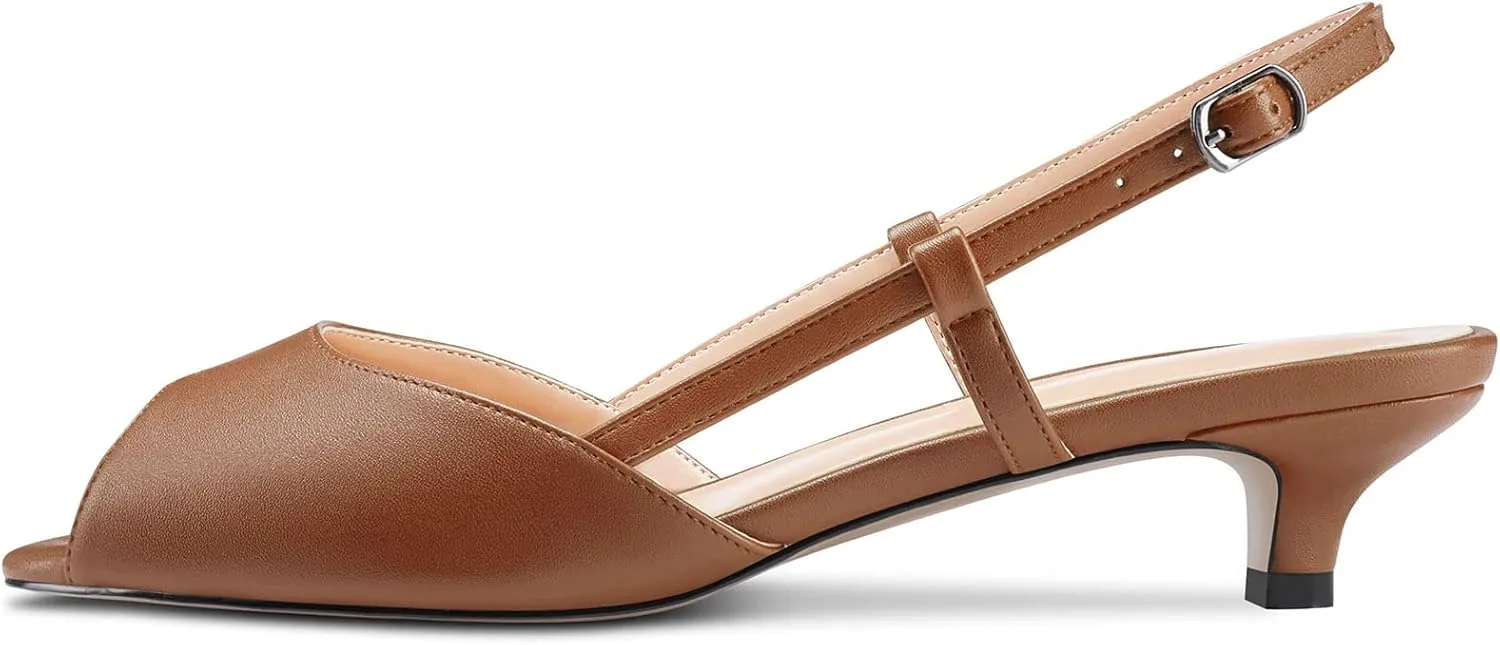 Castamere Women Low Kitten Heel Peep Open Toe Slip-on Slingback Sandals Casual Dress 1.2 Inches Heels