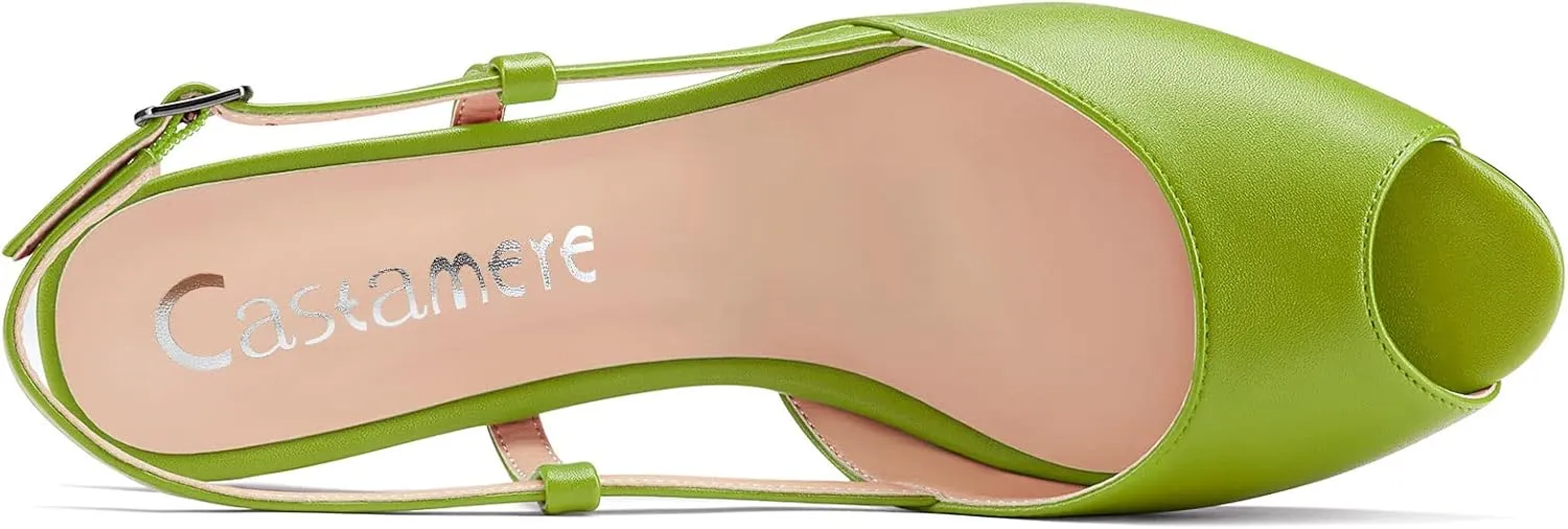 Castamere Women Low Kitten Heel Peep Open Toe Slip-on Slingback Sandals Casual Dress 1.2 Inches Heels