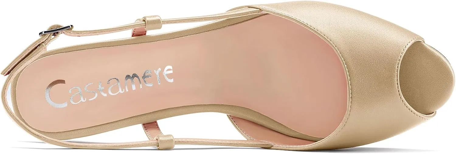 Castamere Women Low Kitten Heel Peep Open Toe Slip-on Slingback Sandals Casual Dress 1.2 Inches Heels