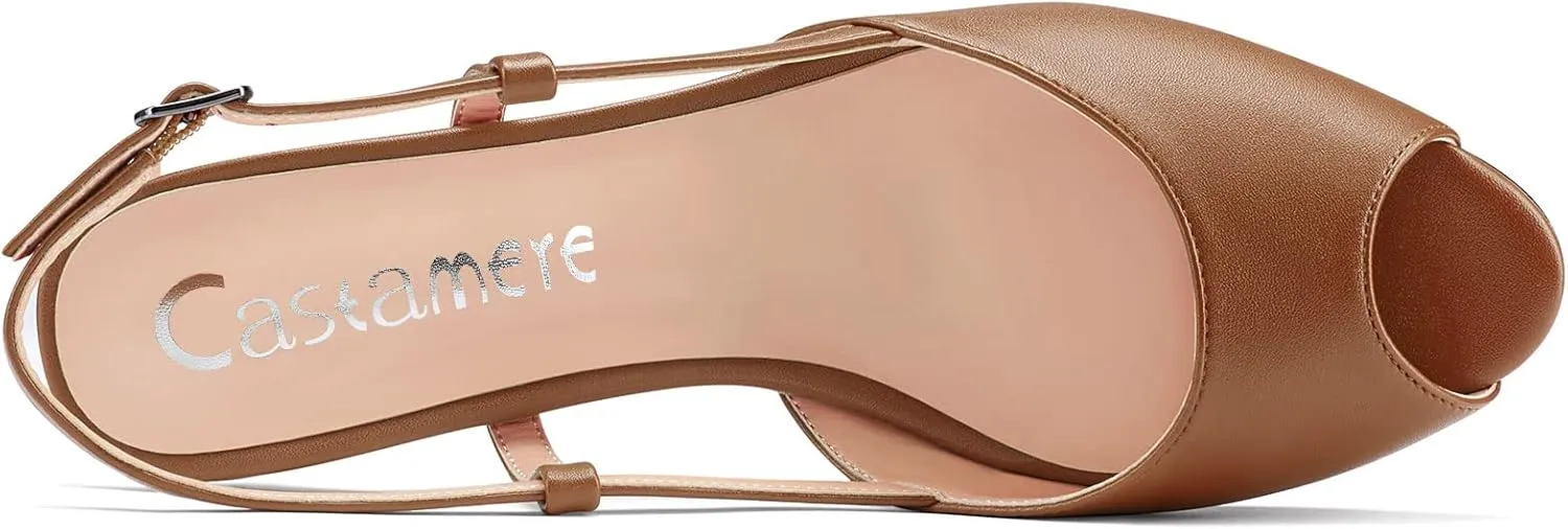 Castamere Women Low Kitten Heel Peep Open Toe Slip-on Slingback Sandals Casual Dress 1.2 Inches Heels