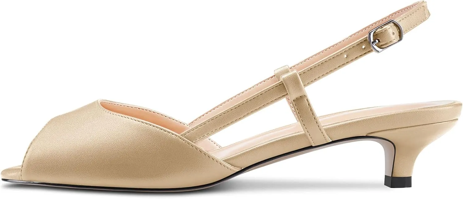 Castamere Women Low Kitten Heel Peep Open Toe Slip-on Slingback Sandals Casual Dress 1.2 Inches Heels