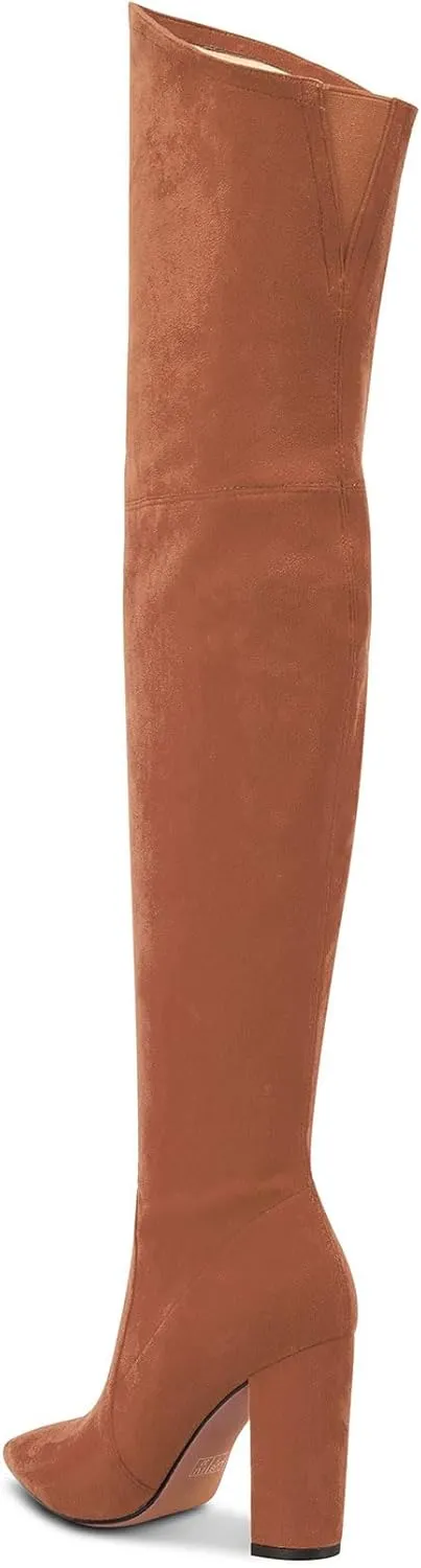 Castamere Womens High Heels Over The Knee Boots Sexy Pointy Toe Chunky Block 10CM Heel Boot with Zipper