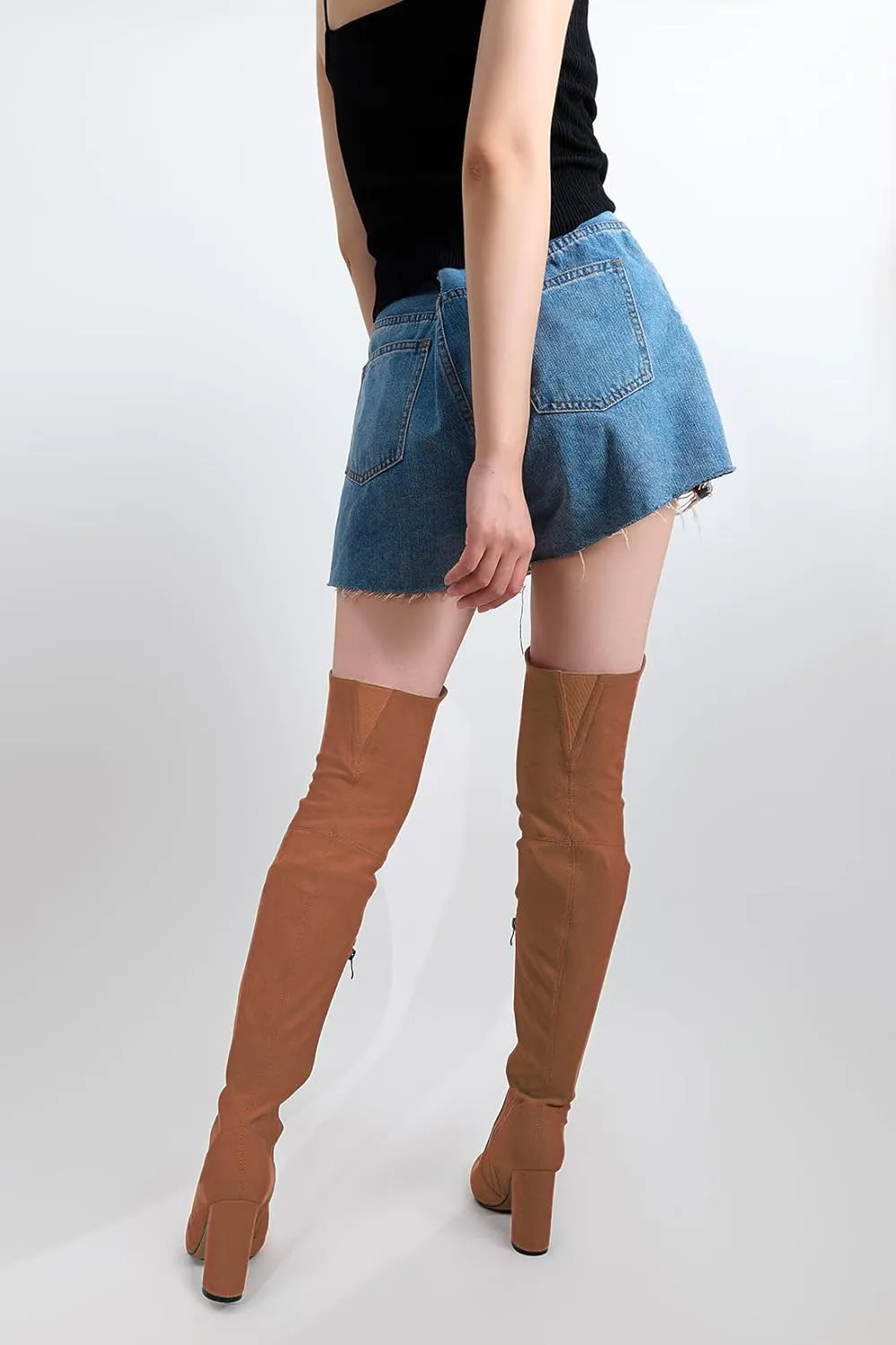 Castamere Womens High Heels Over The Knee Boots Sexy Pointy Toe Chunky Block 10CM Heel Boot with Zipper