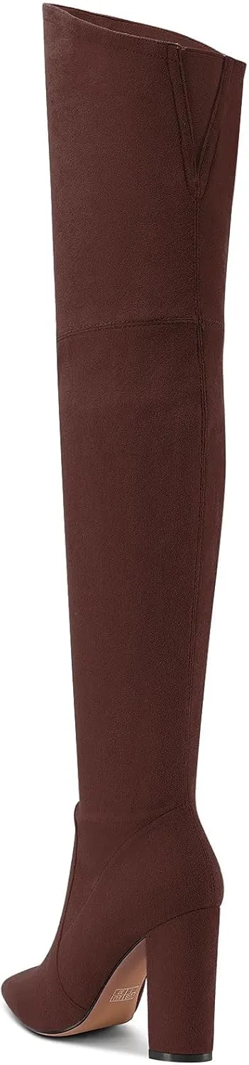 Castamere Womens High Heels Over The Knee Boots Sexy Pointy Toe Chunky Block 10CM Heel Boot with Zipper