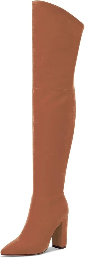 Castamere Womens High Heels Over The Knee Boots Sexy Pointy Toe Chunky Block 10CM Heel Boot with Zipper