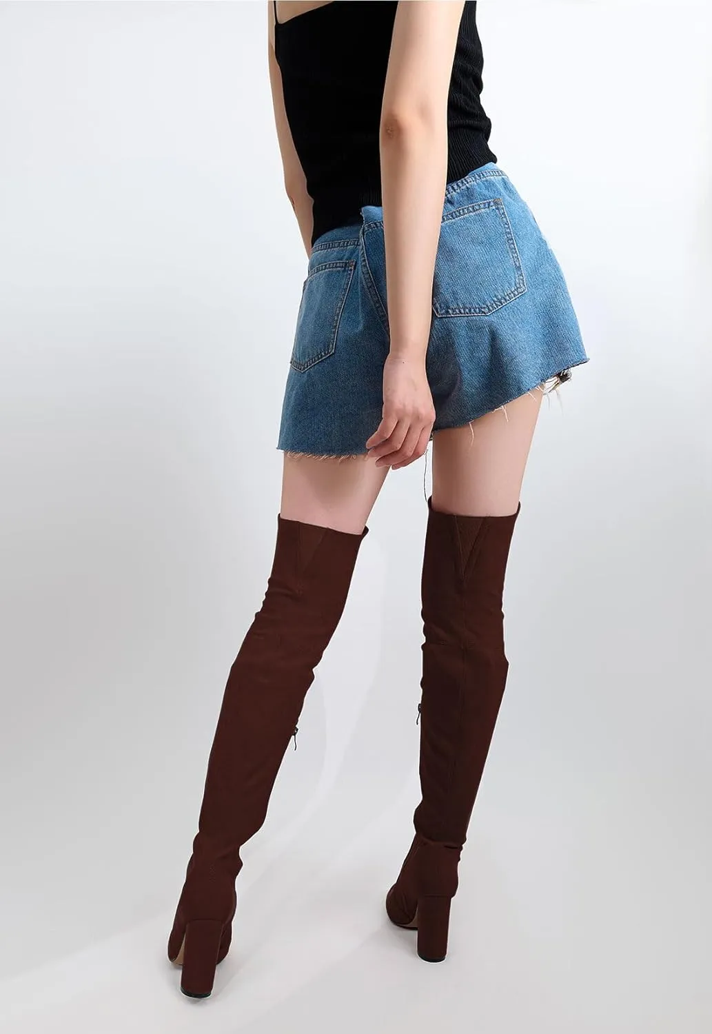 Castamere Womens High Heels Over The Knee Boots Sexy Pointy Toe Chunky Block 10CM Heel Boot with Zipper
