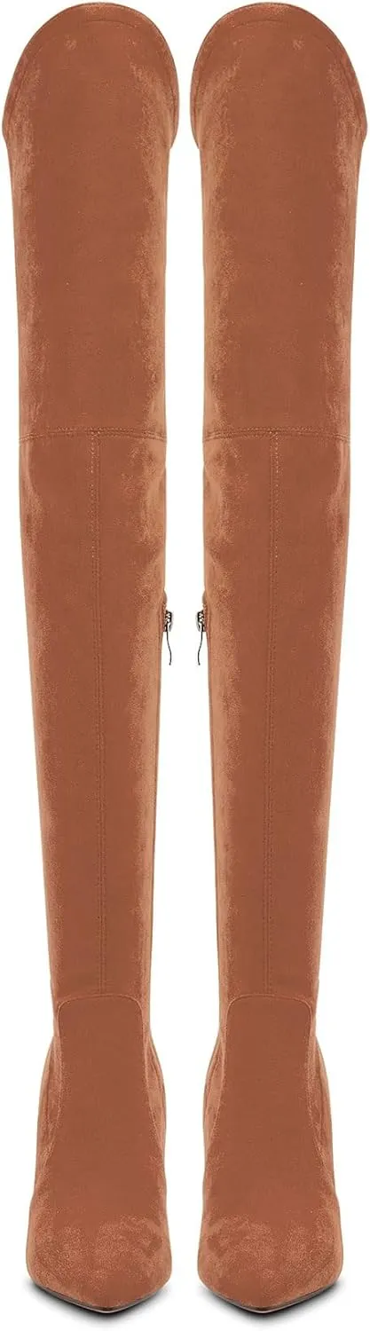 Castamere Womens High Heels Over The Knee Boots Sexy Pointy Toe Chunky Block 10CM Heel Boot with Zipper