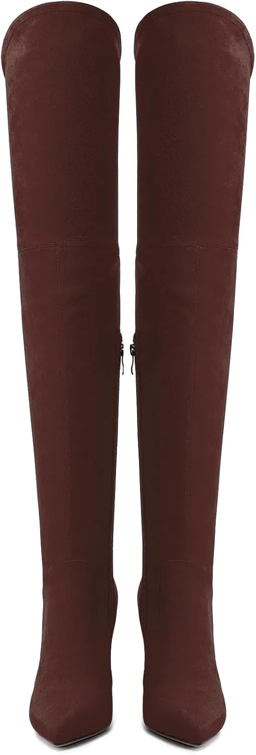 Castamere Womens High Heels Over The Knee Boots Sexy Pointy Toe Chunky Block 10CM Heel Boot with Zipper