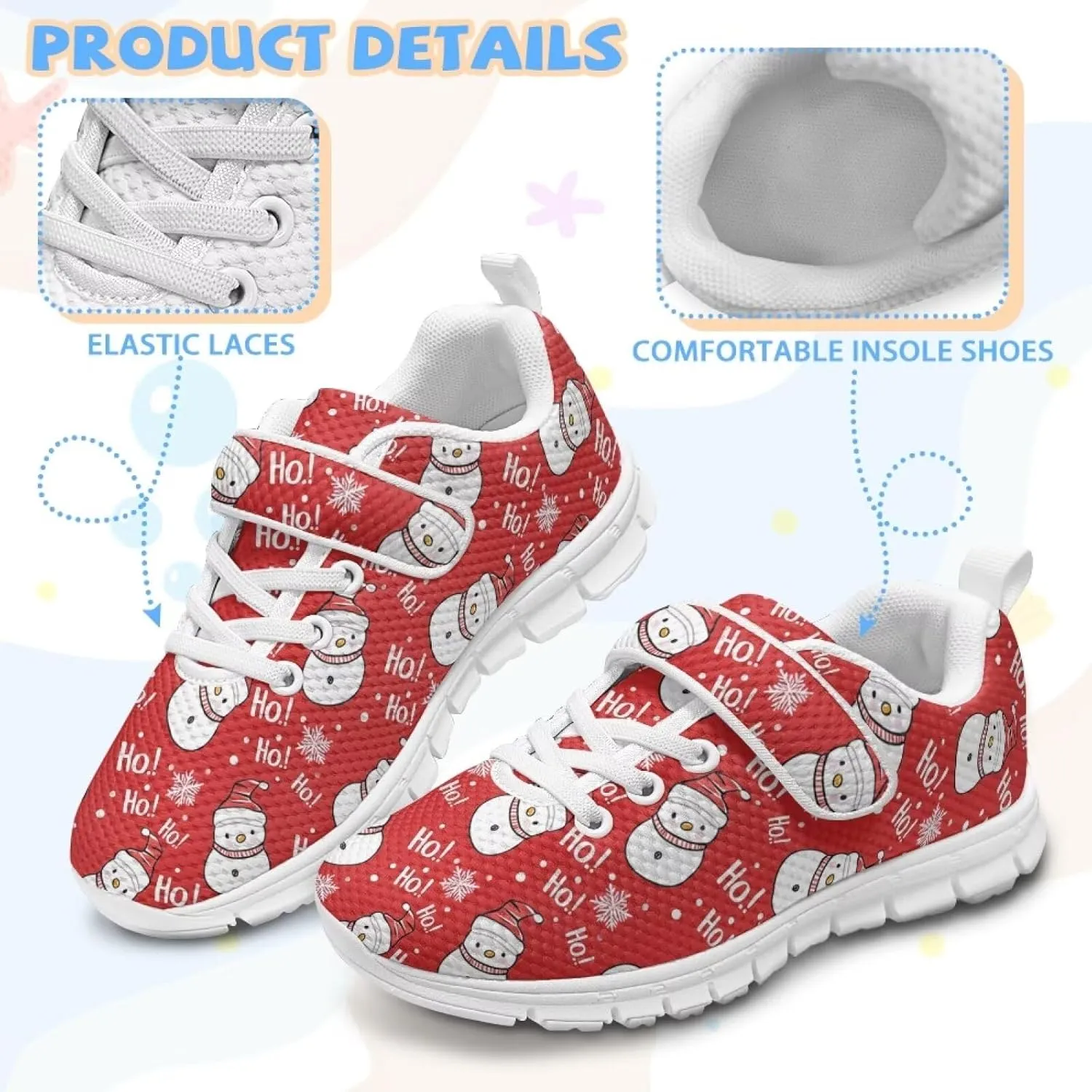 Christmas Sneakers Slip on Shoes for Kids Girls Boys Walking Running
