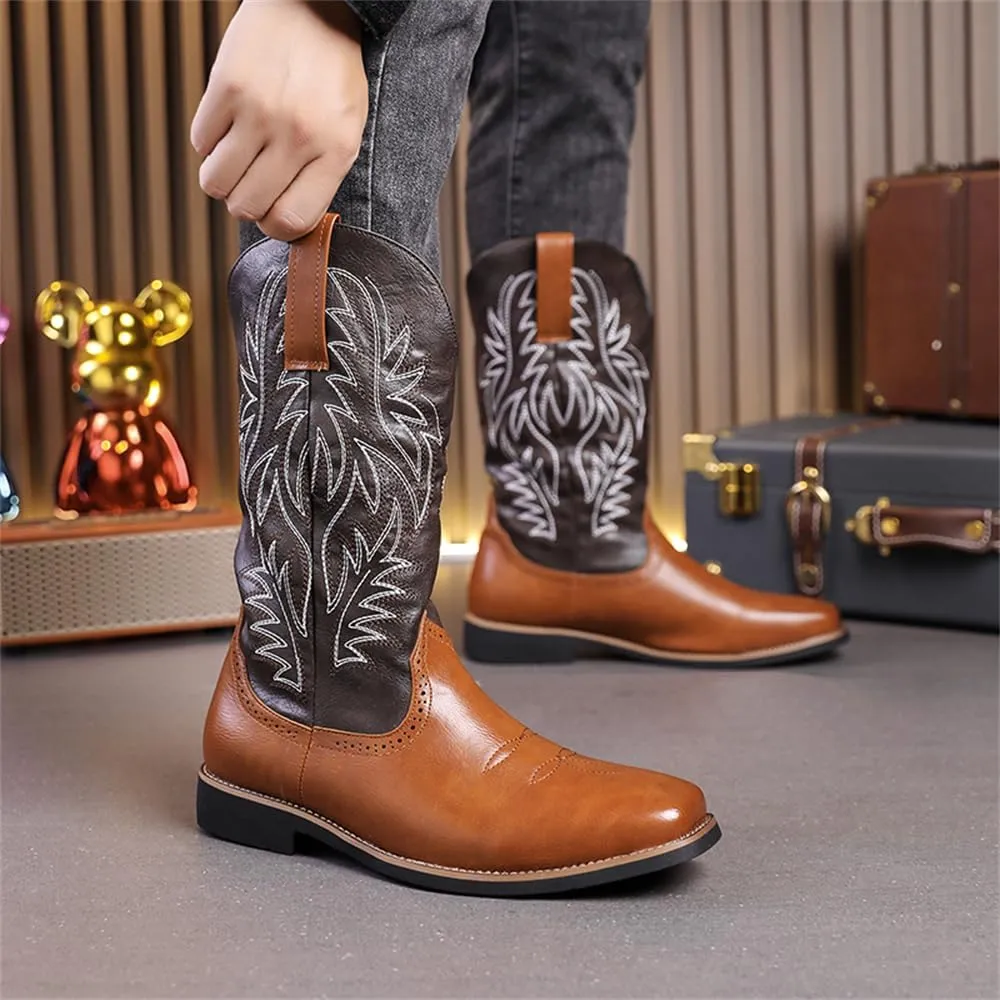 CHUUMEE Cowboy Boots for Men Square Toe Fashion Work Boots Embroidered Leather Western Boots Traditional Country Boot for Male