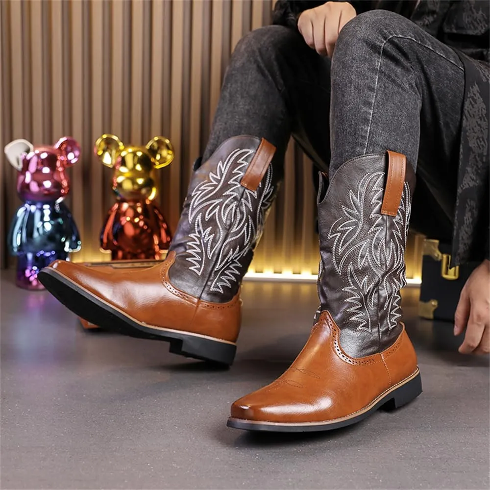 CHUUMEE Cowboy Boots for Men Square Toe Fashion Work Boots Embroidered Leather Western Boots Traditional Country Boot for Male