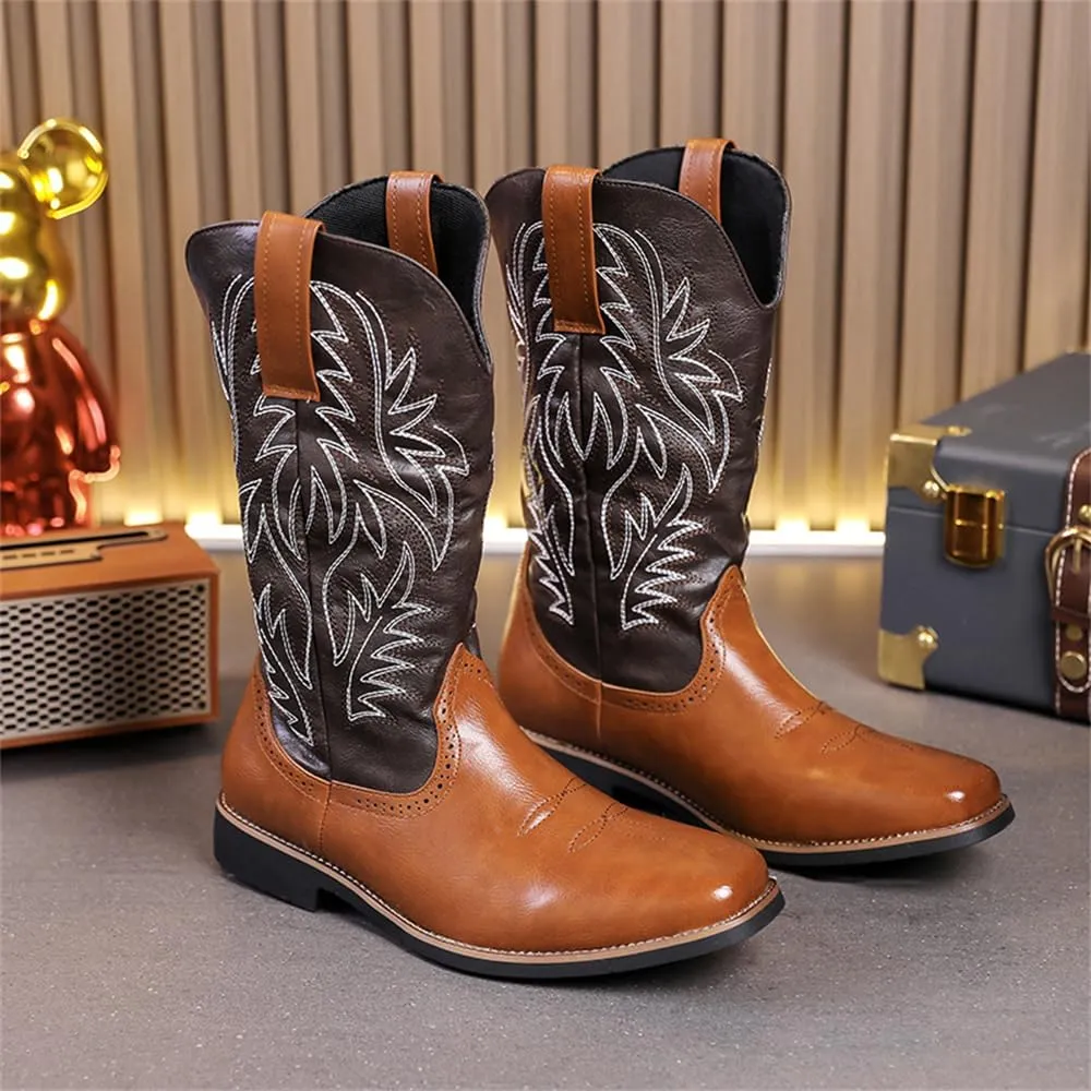 CHUUMEE Cowboy Boots for Men Square Toe Fashion Work Boots Embroidered Leather Western Boots Traditional Country Boot for Male