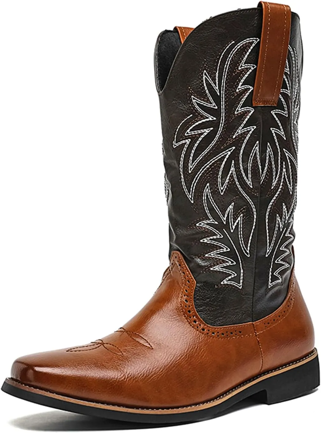 CHUUMEE Cowboy Boots for Men Square Toe Fashion Work Boots Embroidered Leather Western Boots Traditional Country Boot for Male