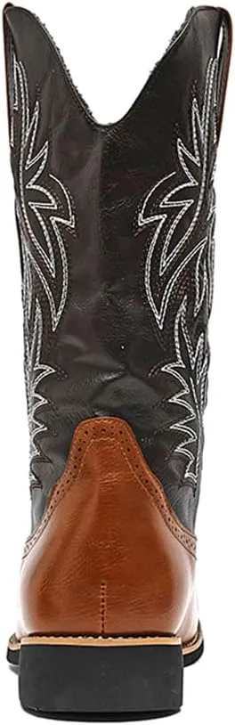 CHUUMEE Cowboy Boots for Men Square Toe Fashion Work Boots Embroidered Leather Western Boots Traditional Country Boot for Male