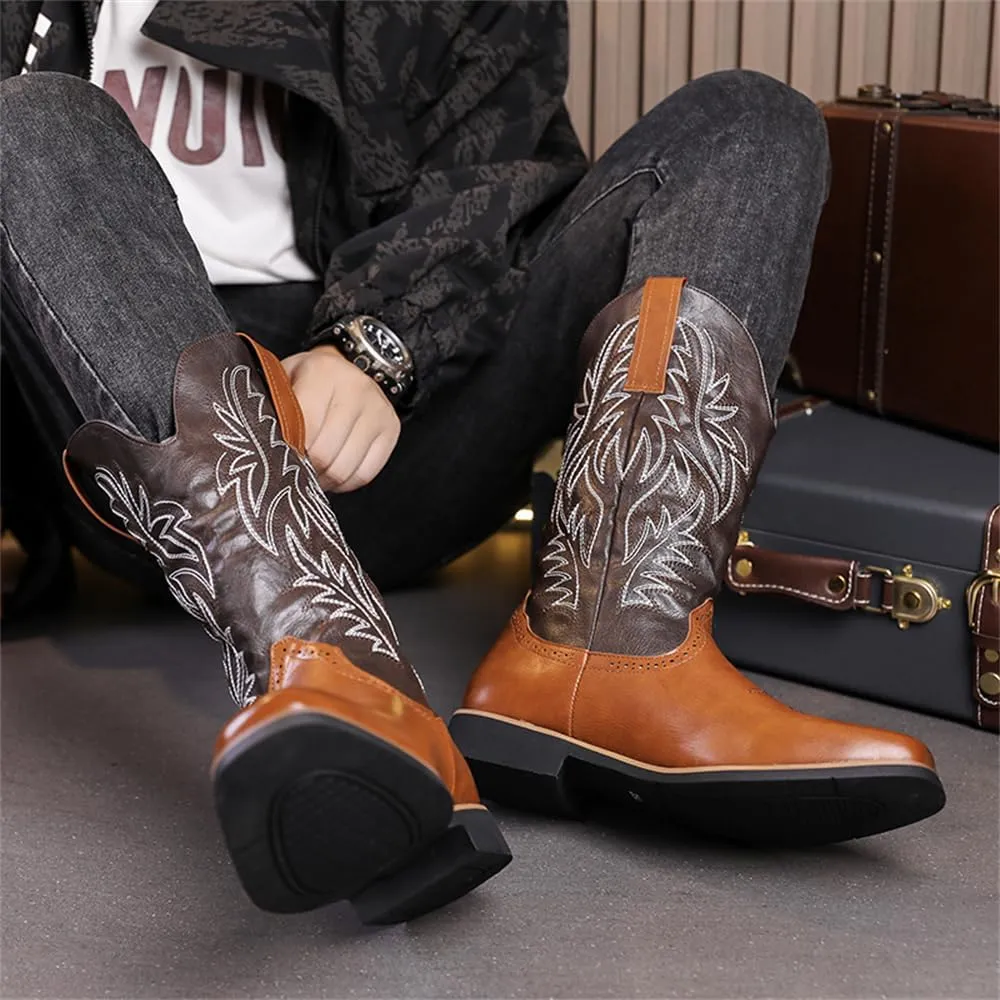 CHUUMEE Cowboy Boots for Men Square Toe Fashion Work Boots Embroidered Leather Western Boots Traditional Country Boot for Male