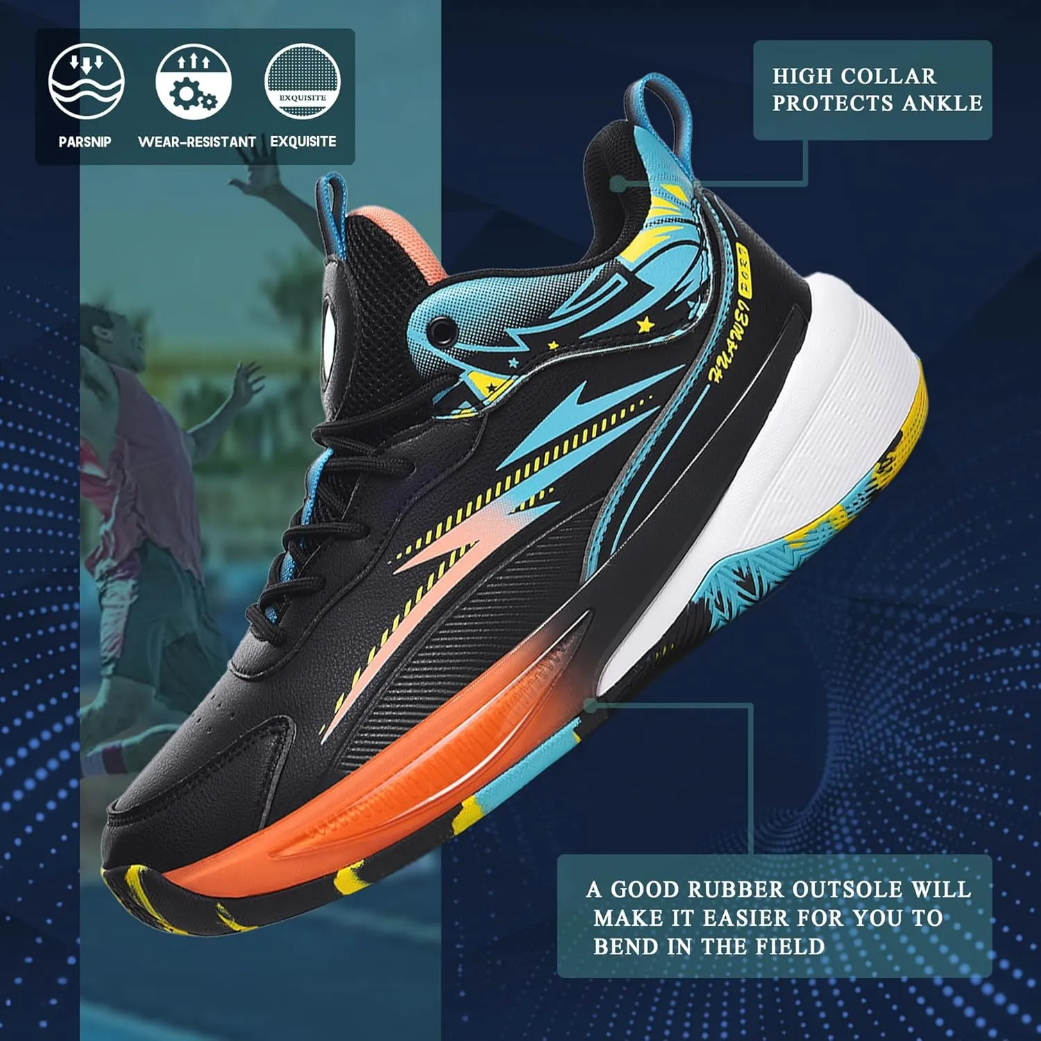 CJSPORX Men's Basketball Shoes Breathable Non-Slip Sneakers Fashionable Sports