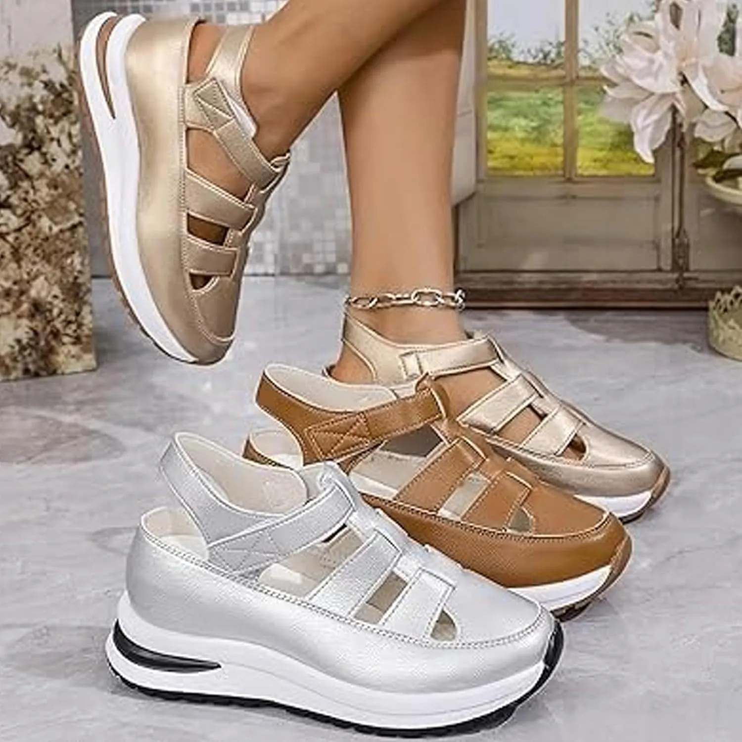 Closed Toe Platform Sandals,Bootara Women's Plus Size Hollow-Out Casual Sandals,Closed Toe Platform Height-Boosting Sandals