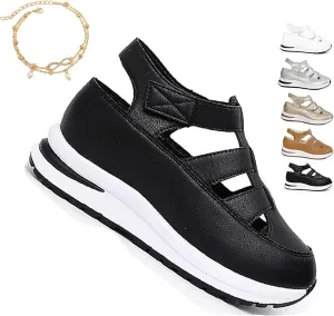 Closed Toe Platform Sandals,Bootara Women's Plus Size Hollow-Out Casual Sandals,Closed Toe Platform Height-Boosting Sandals