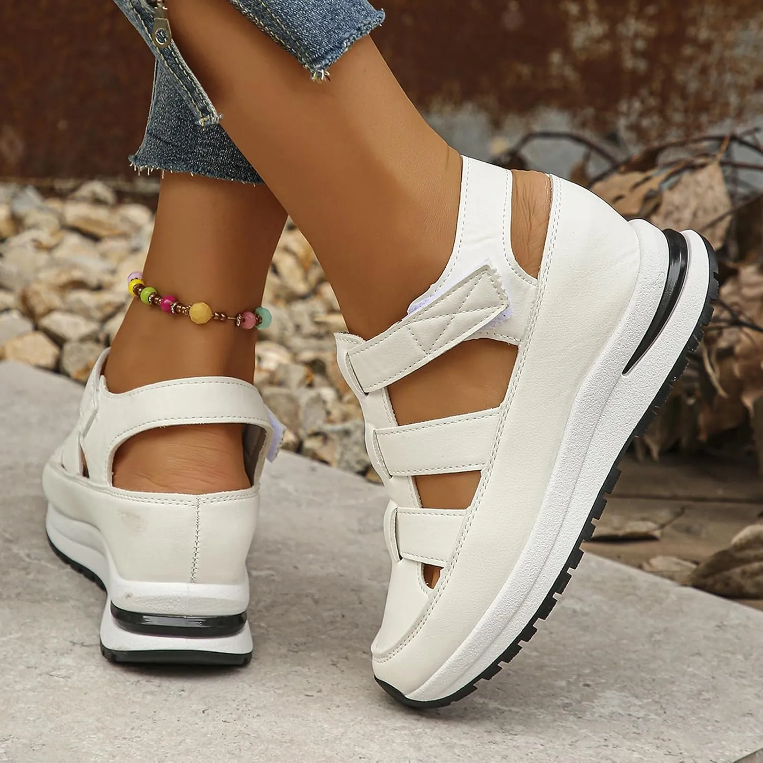 Closed Toe Platform Sandals,Bootara Women's Plus Size Hollow-Out Casual Sandals,Closed Toe Platform Height-Boosting Sandals