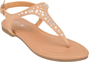 CLOVERLAY Girls Sandals Kids Gladiator Strappy Rhinestone Glitter Flat Sandals
