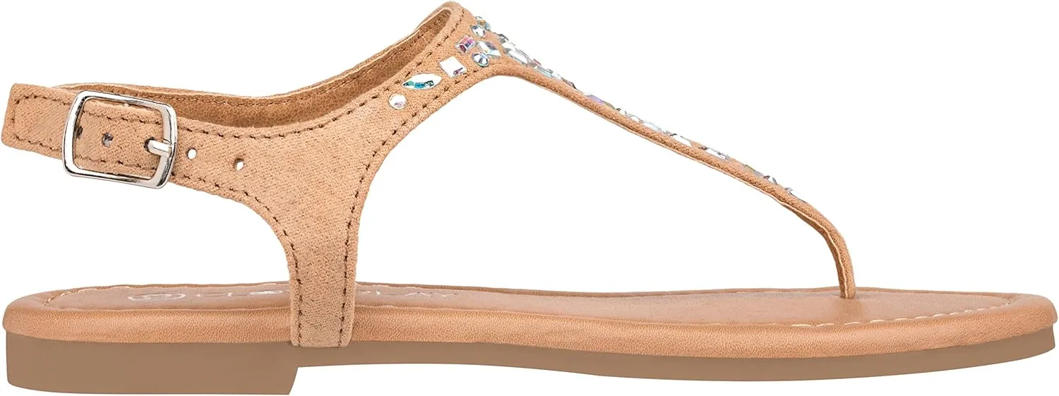 CLOVERLAY Girls Sandals Kids Gladiator Strappy Rhinestone Glitter Flat Sandals