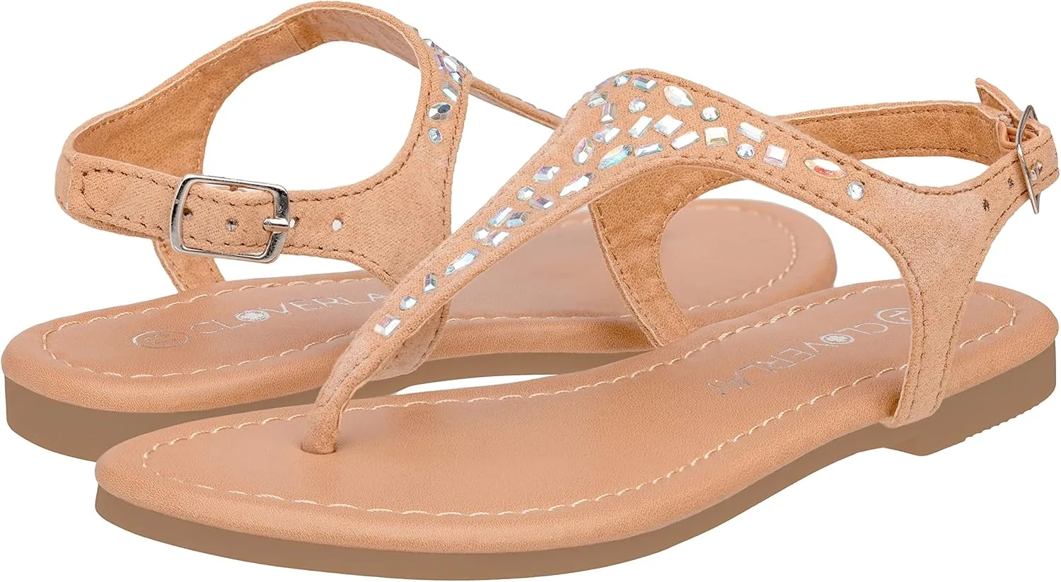 CLOVERLAY Girls Sandals Kids Gladiator Strappy Rhinestone Glitter Flat Sandals