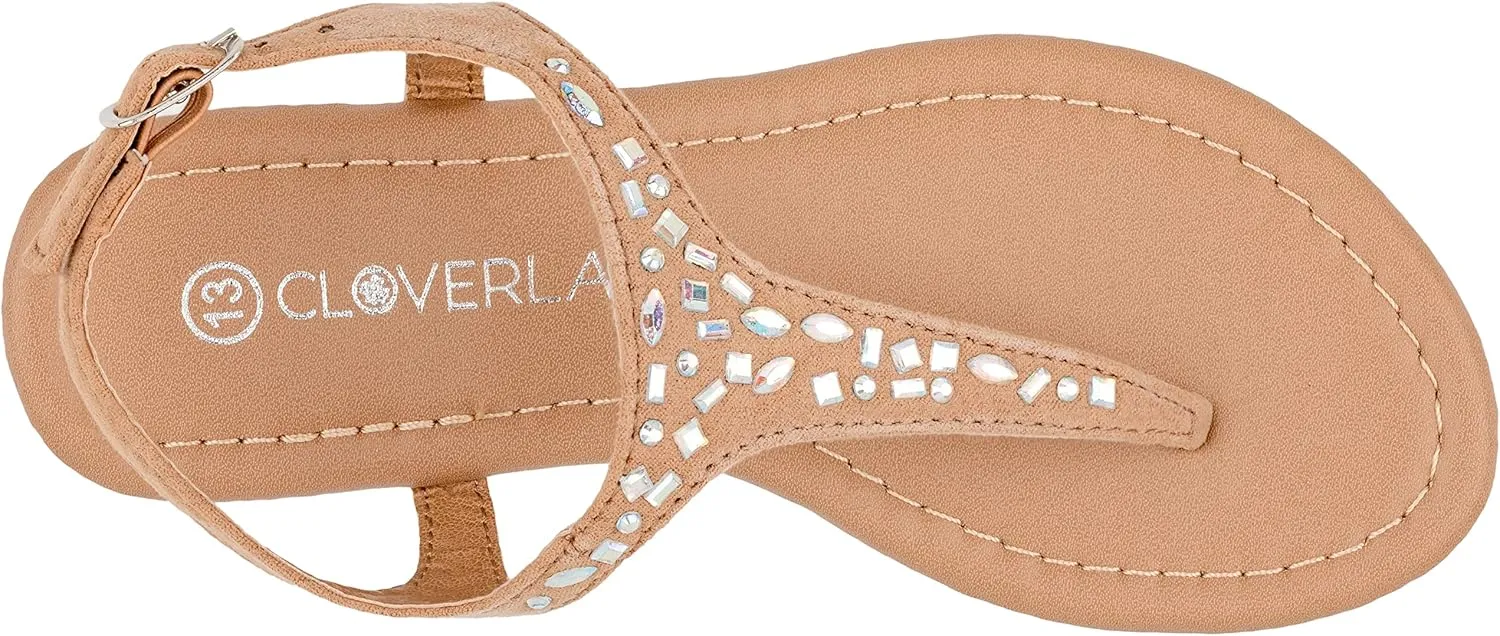 CLOVERLAY Girls Sandals Kids Gladiator Strappy Rhinestone Glitter Flat Sandals
