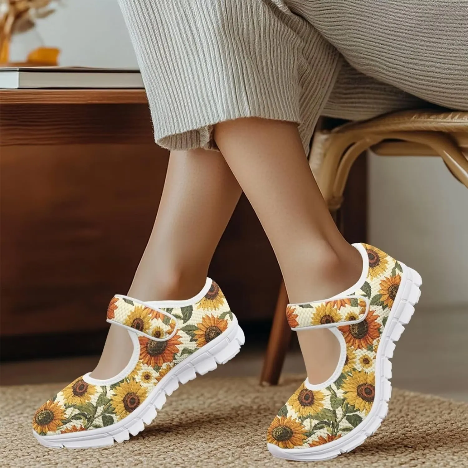 Coloranimal Mary Jane Flats Shoes for Women Casual Mary Jane Shoes Slip On Shoes Buckle Strap Round Toe Women's Flats Uniform Shoes Outdoor